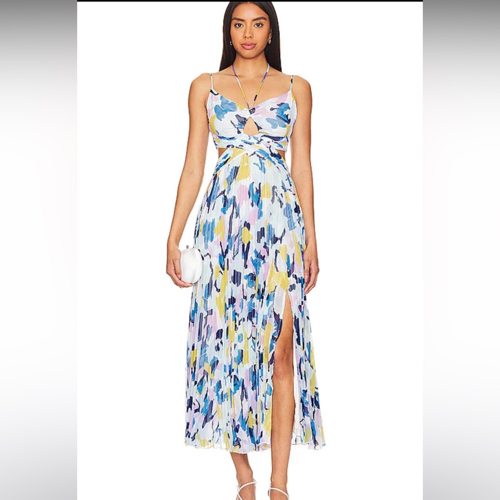 ASTR Blue and Yellow Pleated Maxi Dress